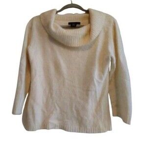 Apostrophe Cream Angora Wool Blend Cowl Neck Sweater Fuzzy Soft Knit Medium